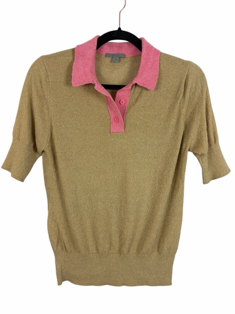 COS Terry Knit Polo Top Pink Collar Beige Short Sleeve XS Minimalist